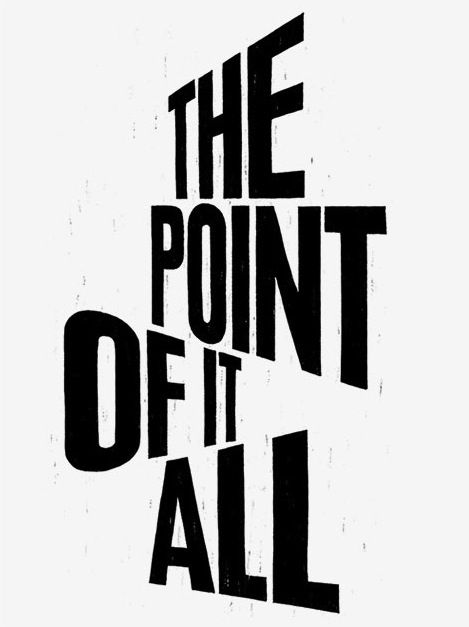 the point of it all logo in black and white, with an arrow pointing up