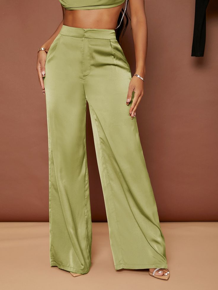 High Waist Satin Pants, Satin Pants Outfit Classy, Silk Pants Outfit, Satin Pants Outfit, Italian Summer Outfits, Wide Leg Pants Outfit, Shirts And Pants, Women Bottoms, High Waist Wide Leg Pants