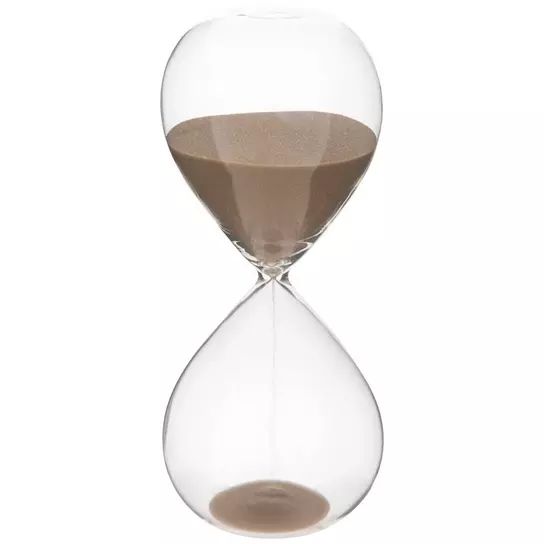 an hourglass with sand in it on a white background