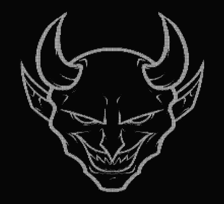 a black and white image of a bull's head with large horns on it