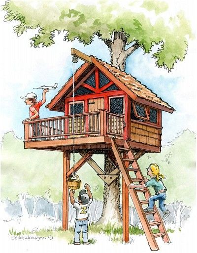 children are playing in the tree house