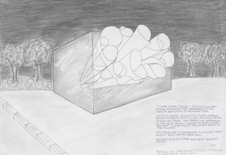 a pencil drawing of a box with many objects in it on the side of a road