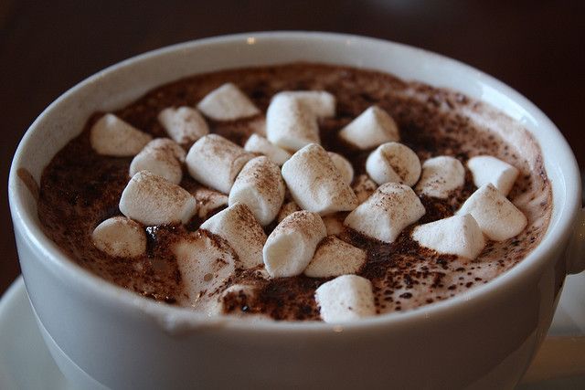 hot chocolate with marshmallows in a white bowl