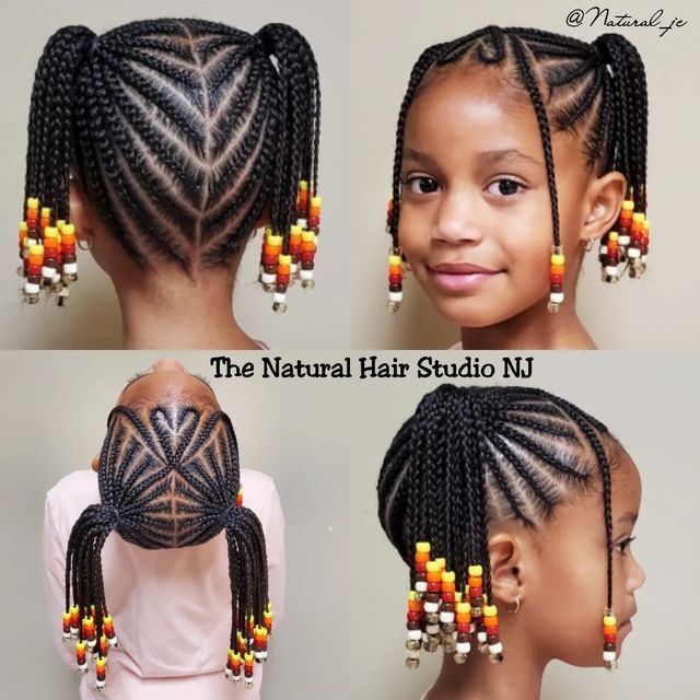 Cornrow Pigtails, Kids Cornrow Hairstyles Natural Hair, Unique Bridal Hair, Kids Braids With Beads, Girls Braided Hairstyles Kids, Kids Cornrow Hairstyles, Cornrows Natural Hair, Kids Curly Hairstyles, Lil Girl Hairstyles