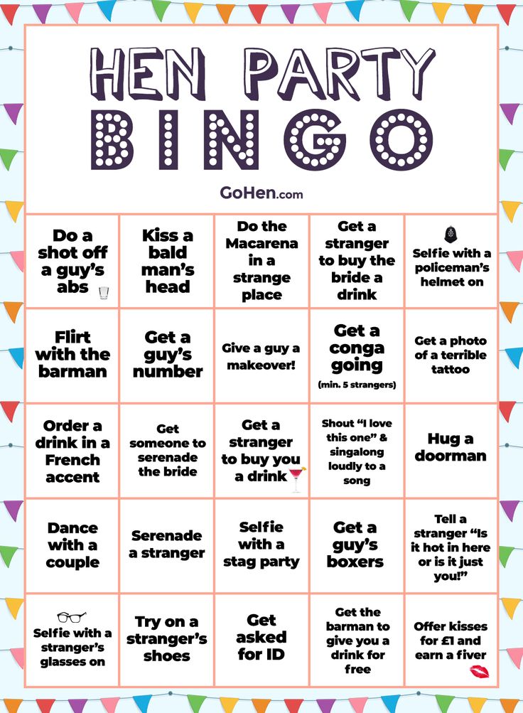 a printable hen party bingo game