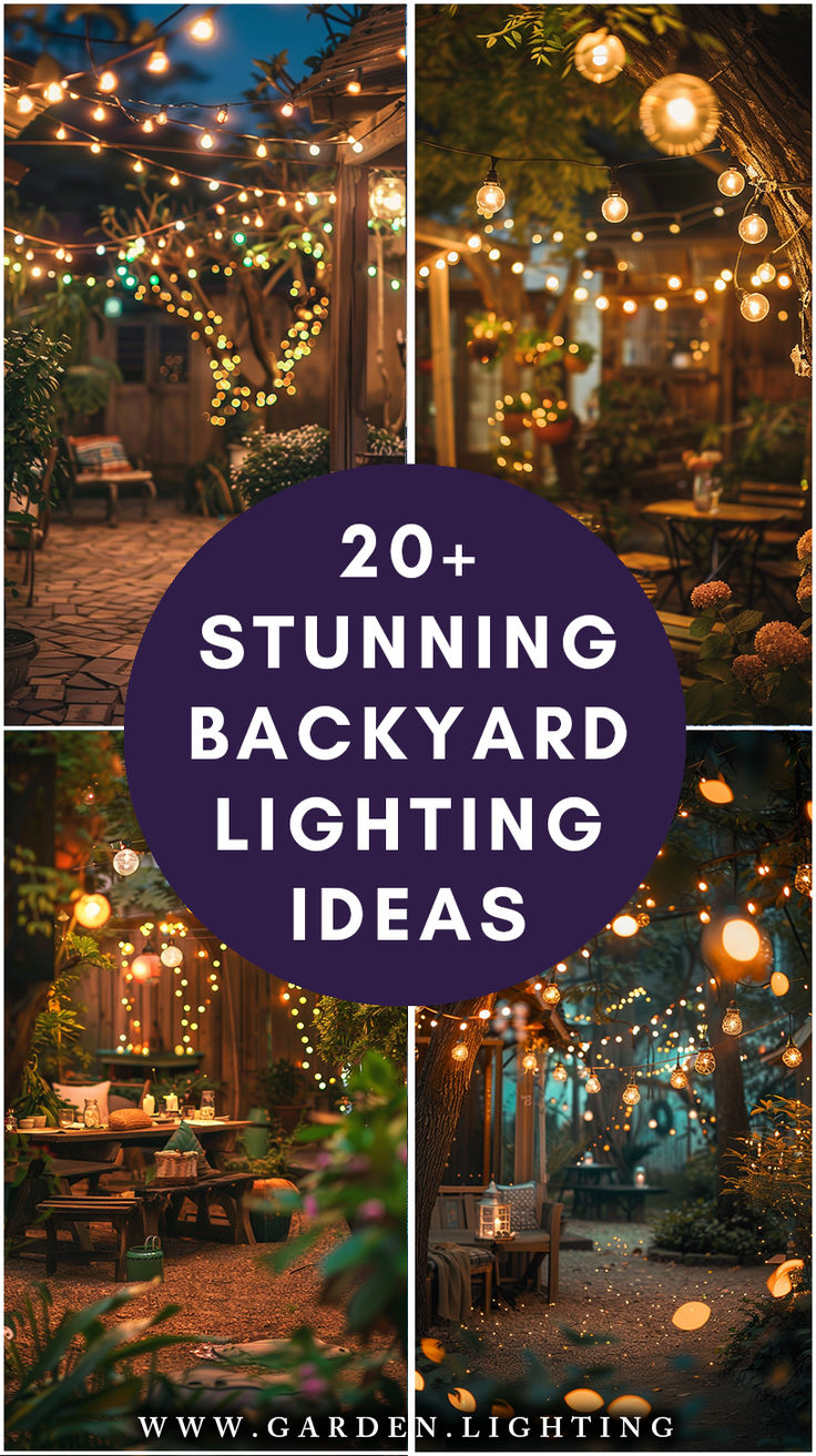 a close up of a bunch of lights in a yard Outdoor Bar Lights, Outdoor Lights Backyard, Outdoor Tent Lighting Ideas, Backyard With Lights Ideas, Outdoor Garden Lights Ideas, Lights Strung In Backyard, Fairy Lights Patio Outdoor Spaces, Italian Lights Outdoor Backyards, Deck Ideas Lights