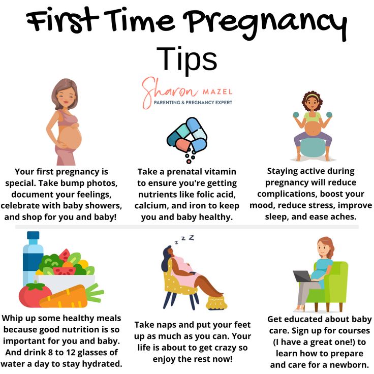 the first time pregnant tips poster is shown with images of pregnant women and their baby