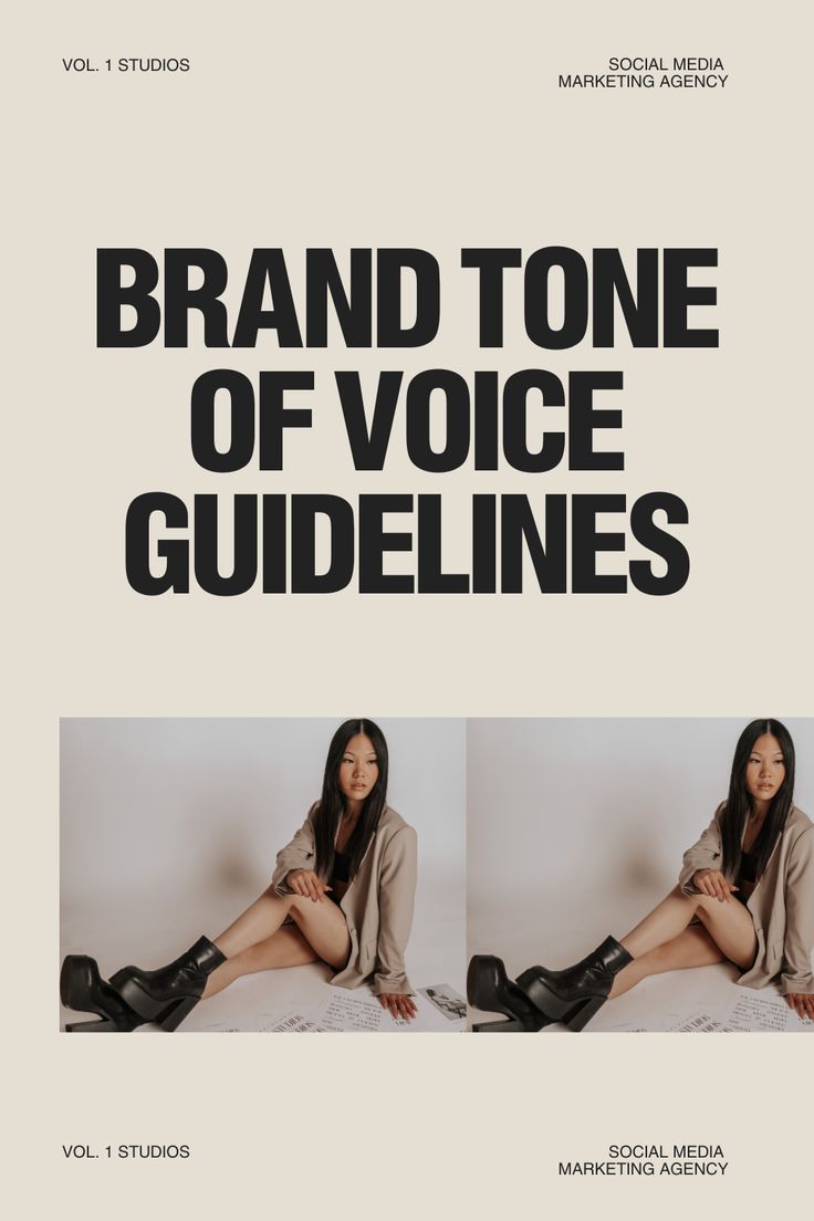 the cover of brand tone of voice guidelines, featuring an image of a woman sitting on a bed