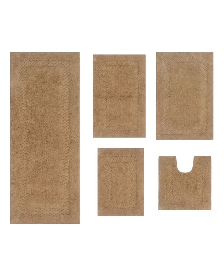 four pieces of beige rugs and one piece of toilet paper on a white background