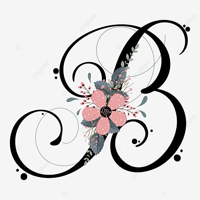 the letter b is decorated with flowers and leaves, font, alphabet, floral png and psd