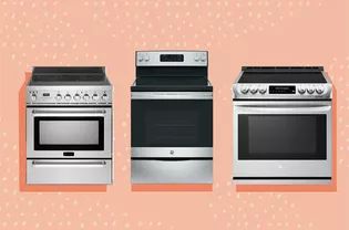 three different types of stoves and ovens on an orange background with dots in the middle