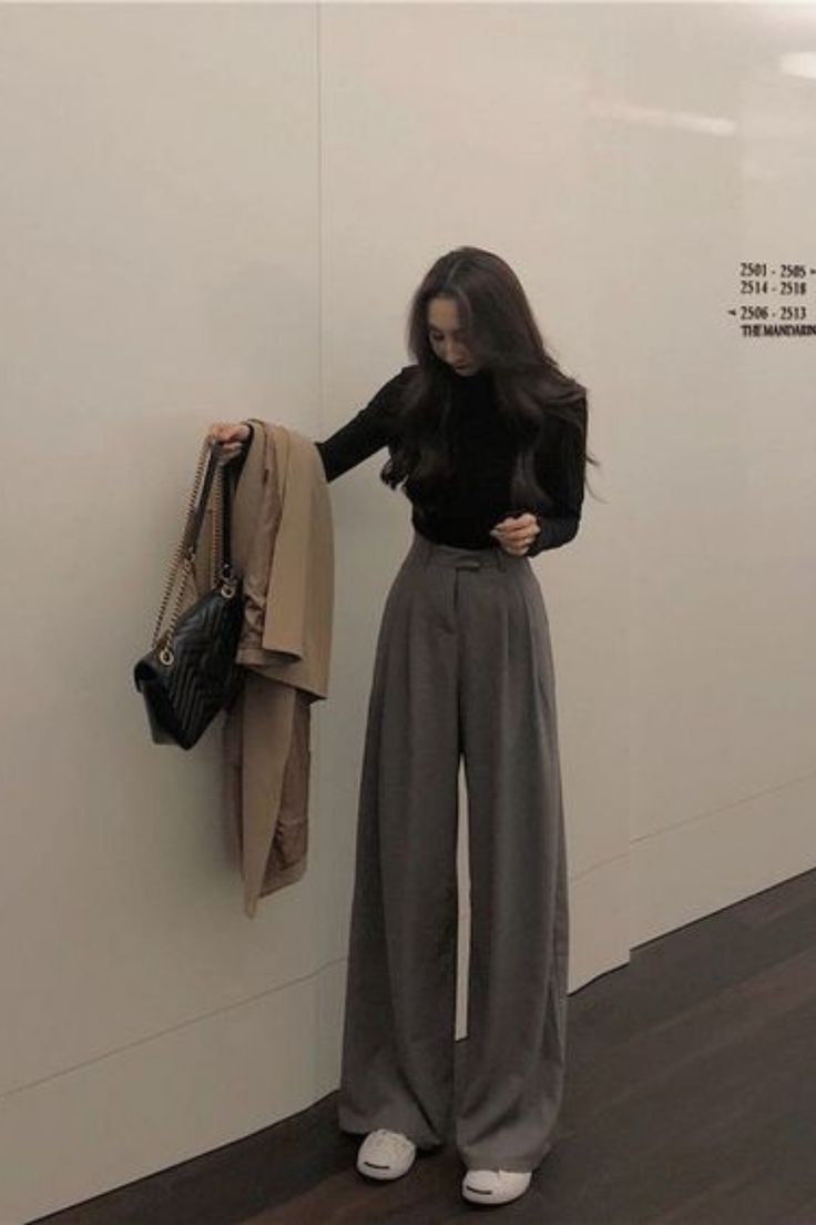 Mode Kimono, Korean Outfit Street Styles, Chique Outfits, Wide Leg Dress Pants, Korean Girl Fashion, Baggy Pants, Mode Inspo, Inspired Outfits, 가을 패션