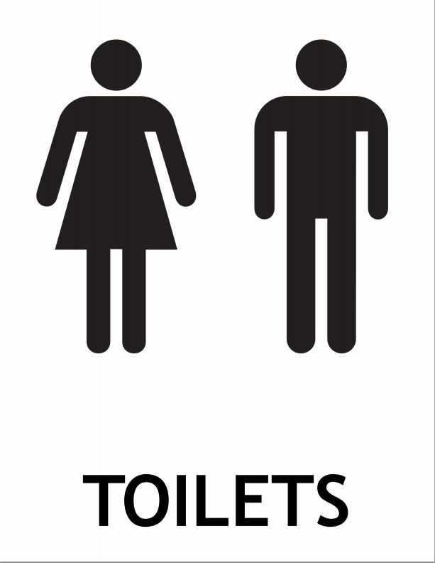 a sign with the words toilets on it and an image of a man and woman standing next to each other