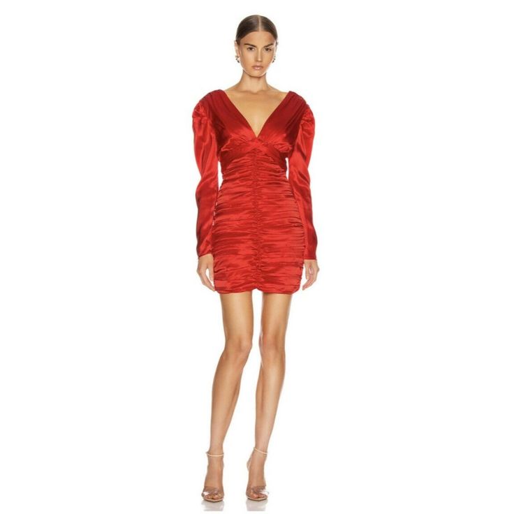 New ! Size 2 Self: 100% Silk Lining: 100% Poly Dry Clean Only Fully Lined Gathered Fabric Detail Throughout Hidden Back Zip Closure #335 Gathered Fabric, Frill Mini Dress, Lbd Dress, Red Silk Dress, Gathered Dress, Chiffon Mini Dress, Short Dresses Casual, Ruffle Mini Dress, Silk Mini Dress