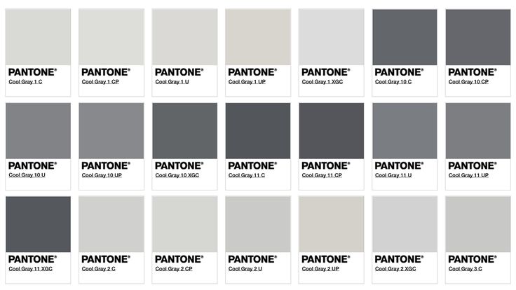 the pantone color chart with all the colors in grey and white, including one for each