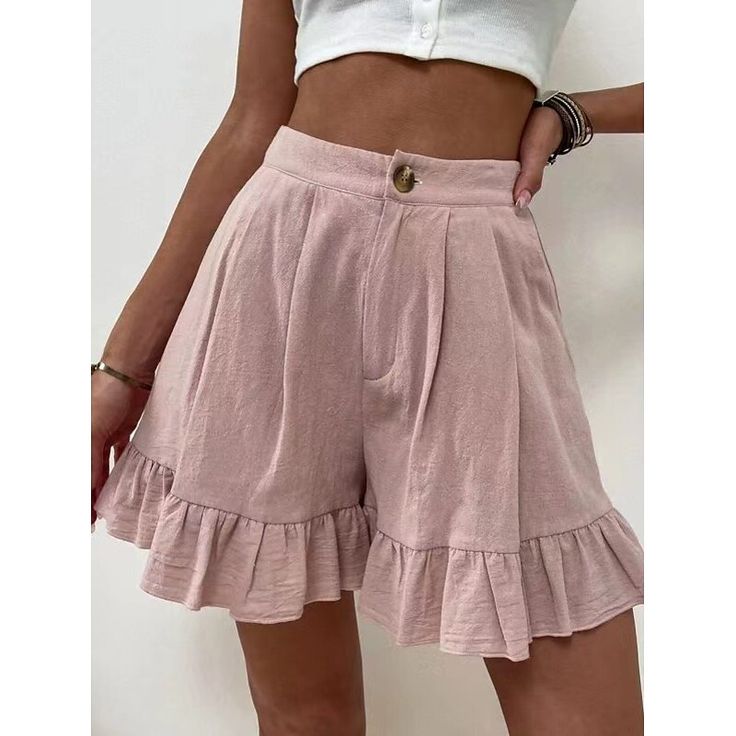 Season:Summer; Fabric:Cotton Blend; Gender:Women's; Style:Casual Daily; Elasticity:Micro-elastic; Occasion:Going out,Weekend; Fit Type:Regular Fit; Function:Breathability,Comfortable; Pattern:Plain; Design:Wide Leg,Ruffle; Pants Type:Shorts; Front page:FF; Listing Date:03/27/2024; Production mode:External procurement; Hips:; Length:; Waist:; Fit US Size:; Fit UK Size:; Fit EU Size:; Pants Length:Short; Print Type:non-printing Casual Chique, High Waist Fashion, Ruffle Shorts, Loose Shorts, Summer Fabrics, Color Shorts, Aaliyah, Outfit Casual, Casual Fits