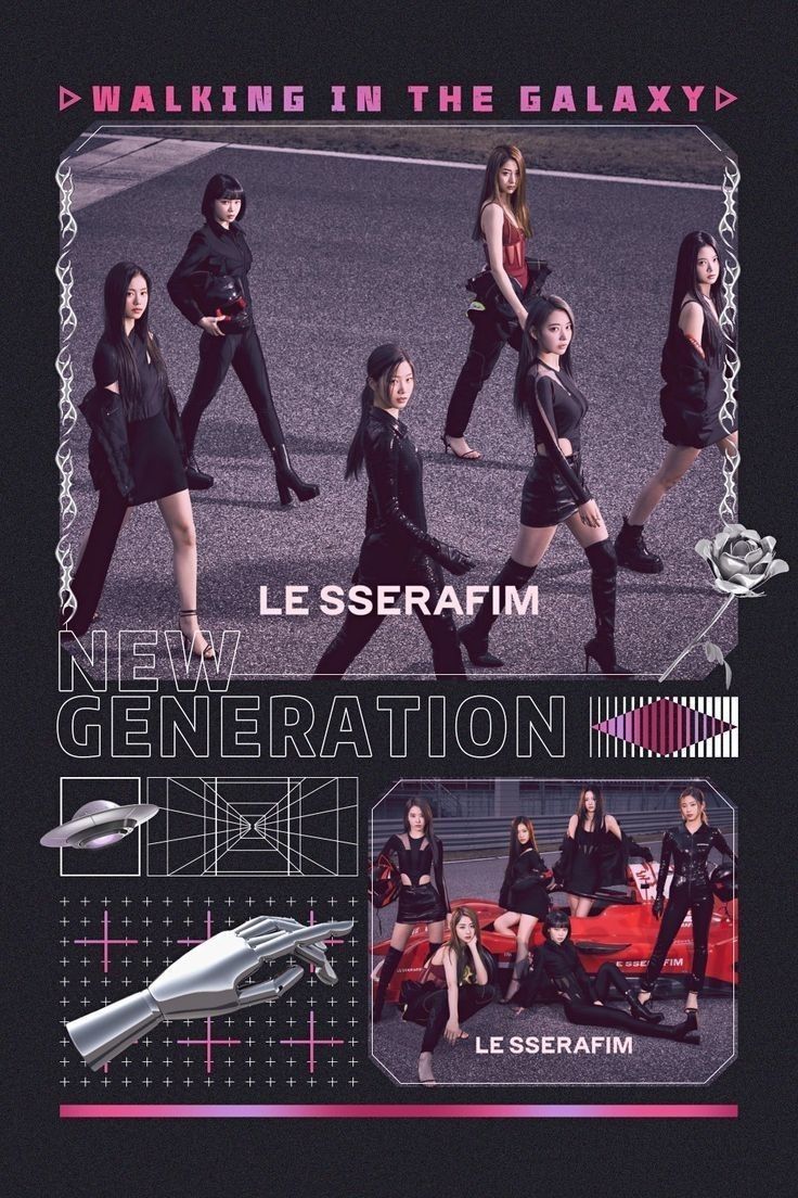 an advertisement for the new generation of girls in black clothing, with text that reads walking in the galaxy