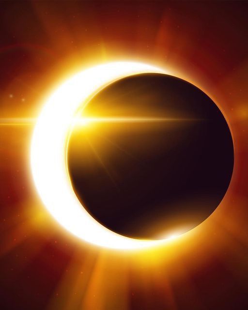 an eclipse in the dark sky with bright sun flares around it, creating a black hole