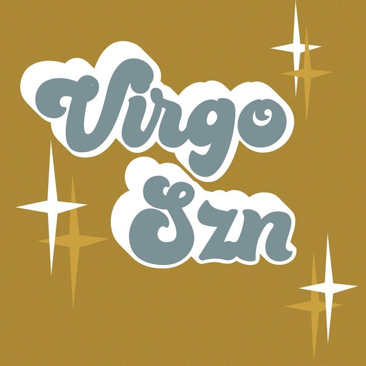 the words virgo and sin are written in blue on an orange background with white stars