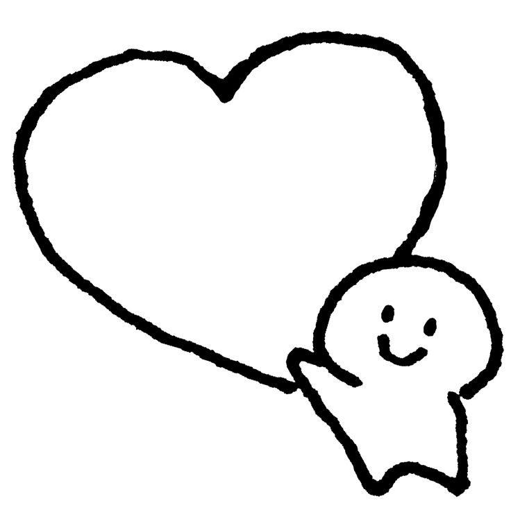 a black and white drawing of a heart with a smile on it's face