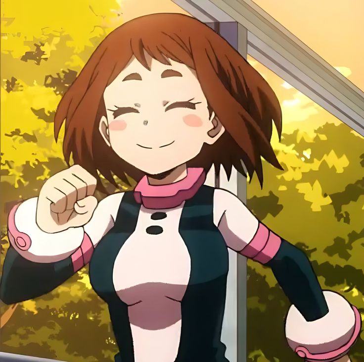 an anime character with red hair and pink gloves