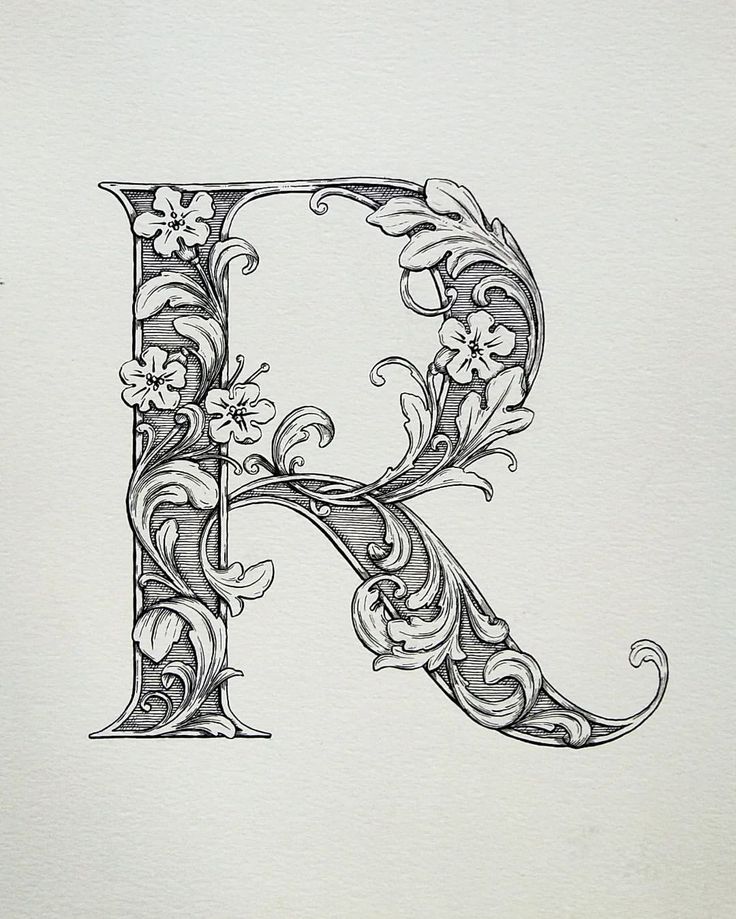 the letter k is decorated with flowers and leaves in this hand - drawn monogram