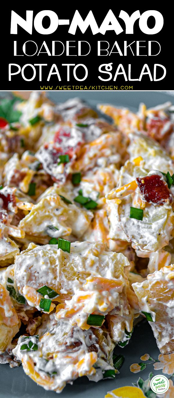 no - mayo loaded baked potato salad on a plate