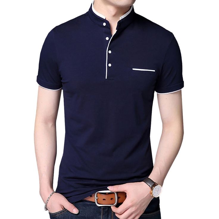 Collar Polo Shirt, Embroidered Polo Shirts, Tee Shirt Homme, Men Shirt Style, Casual Fall Outfits, Solid Tops, Casual Summer Outfits, Outfit Casual, Mandarin Collar