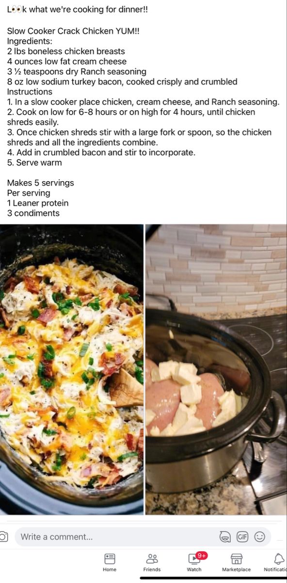 an image of food in a crock pot and the recipe for chicken casserole