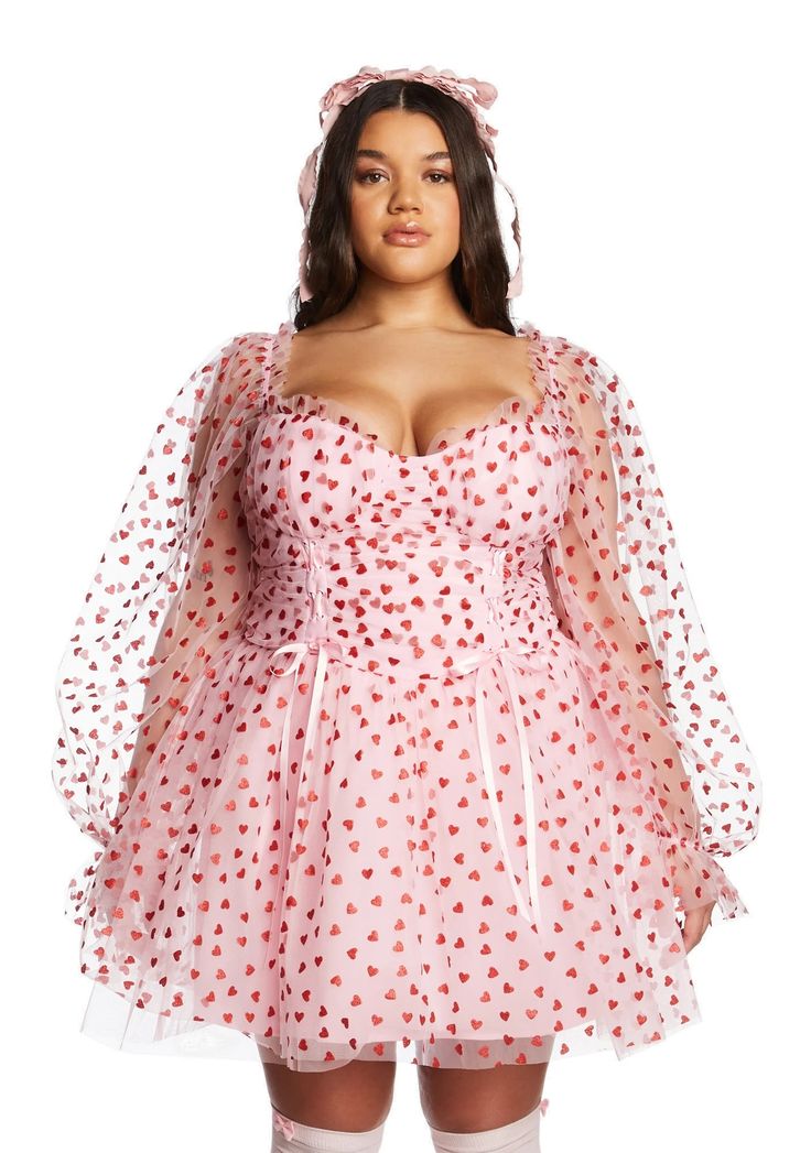 Plus Size Sugar Thrillz Tulle Heart Flocked Babydoll Mini Dress - Pink – Dolls Kill Lovecore Fashion, Plus Size Kawaii, Plus Size Halloween Costume, Hot Topic Dresses, Babydoll Mini Dress, Queen Costume, Sugar Thrillz, Theme Dress, Plus Size Party Dresses