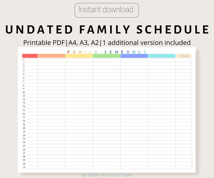 the printable family schedule is shown in this screenshote screen shot with text overlay