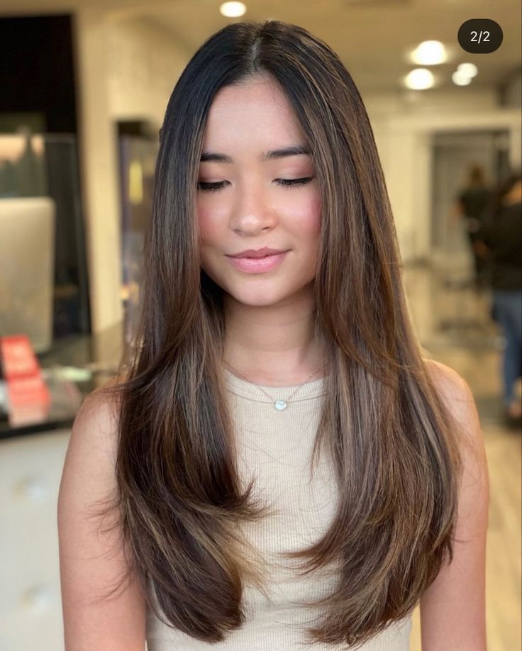 Simple Haircut Long Hair, Inward Layers Haircut, U Haircut With Face Framing, Haircut Thick Long Hair, Long Hair Parted In The Middle, Hair 360 Long Layers, Soft Front Layers Long Hair, Long Black Hair With Face Framing Layers, Longhair Haircut For Round Face