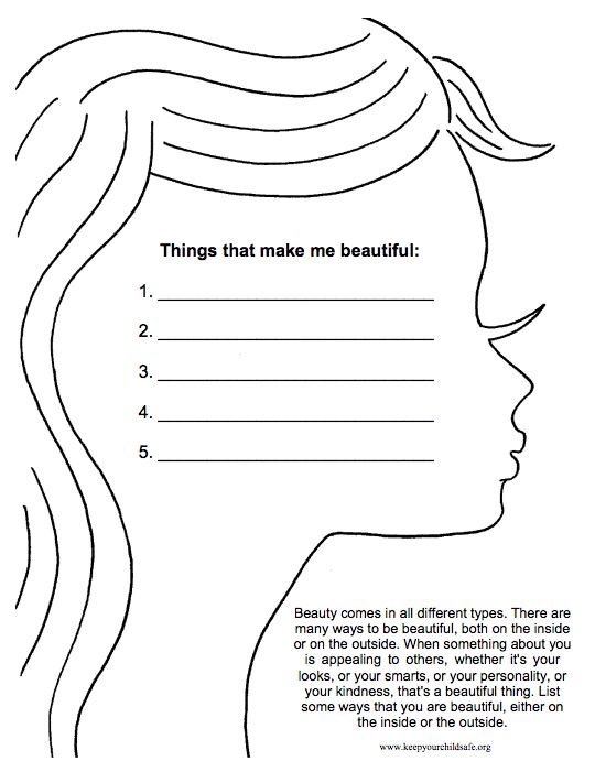 Free Self Esteem Worksheets Printables, Middle School Mentoring Activities, Self Image Worksheets, Identity Work Therapy, Beauty School Activities, Middle School Self Esteem Activities, Mindfulness Middle School, Makeup Worksheets, Girls Group Activities Middle School