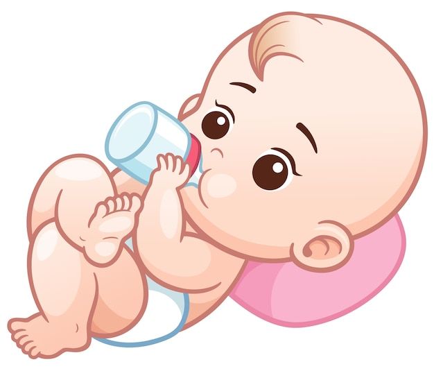 a baby drinking from a bottle while laying on it's back with the caption freepik