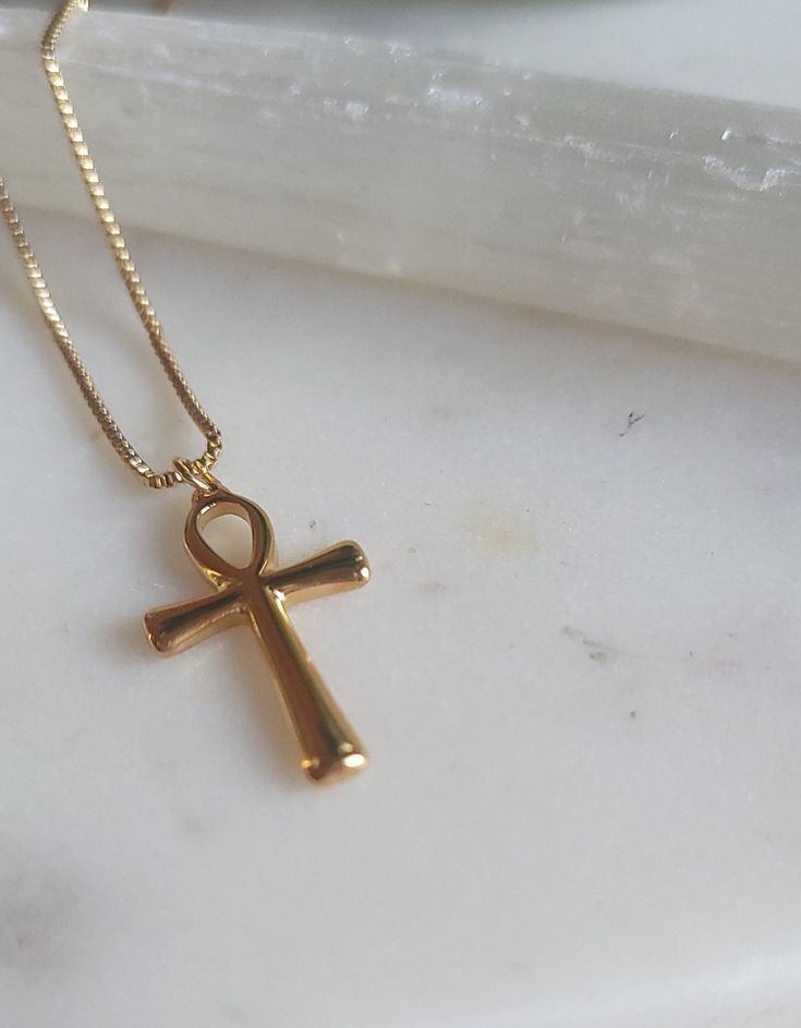 Ankh pendant necklace + adjustable link Ankh [the key of life] Box necklace style 18k plated Water friendly