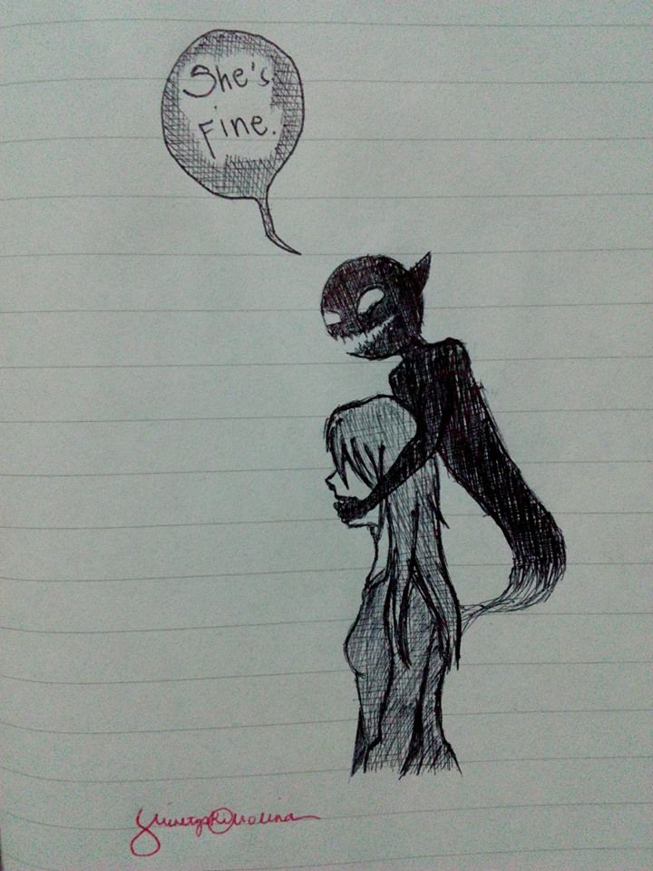 a drawing of a catwoman with a bubble saying she's fine