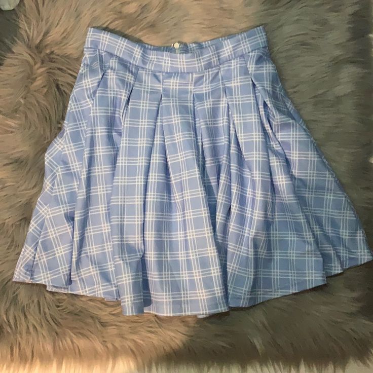 Never Worn Brand New, Very Comfortable And Cute Xs But Would Also Fit A Small Light Blue Short Casual Skirt, Blue Casual Pleated Skirt With Pockets, Casual Blue Pleated Skirt With Pockets, Casual Blue Pleated Tennis Skirt, Preppy Blue Cotton Skirt, Casual Blue Mini Pleated Skirt, Casual Blue Mini Length Pleated Skirt, Casual Blue Pleated Mini Skirt, Blue Casual Pleated Skirt For School