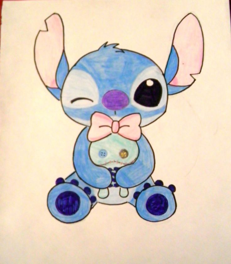 a drawing of a blue bunny with a pink bow on it's head and eyes