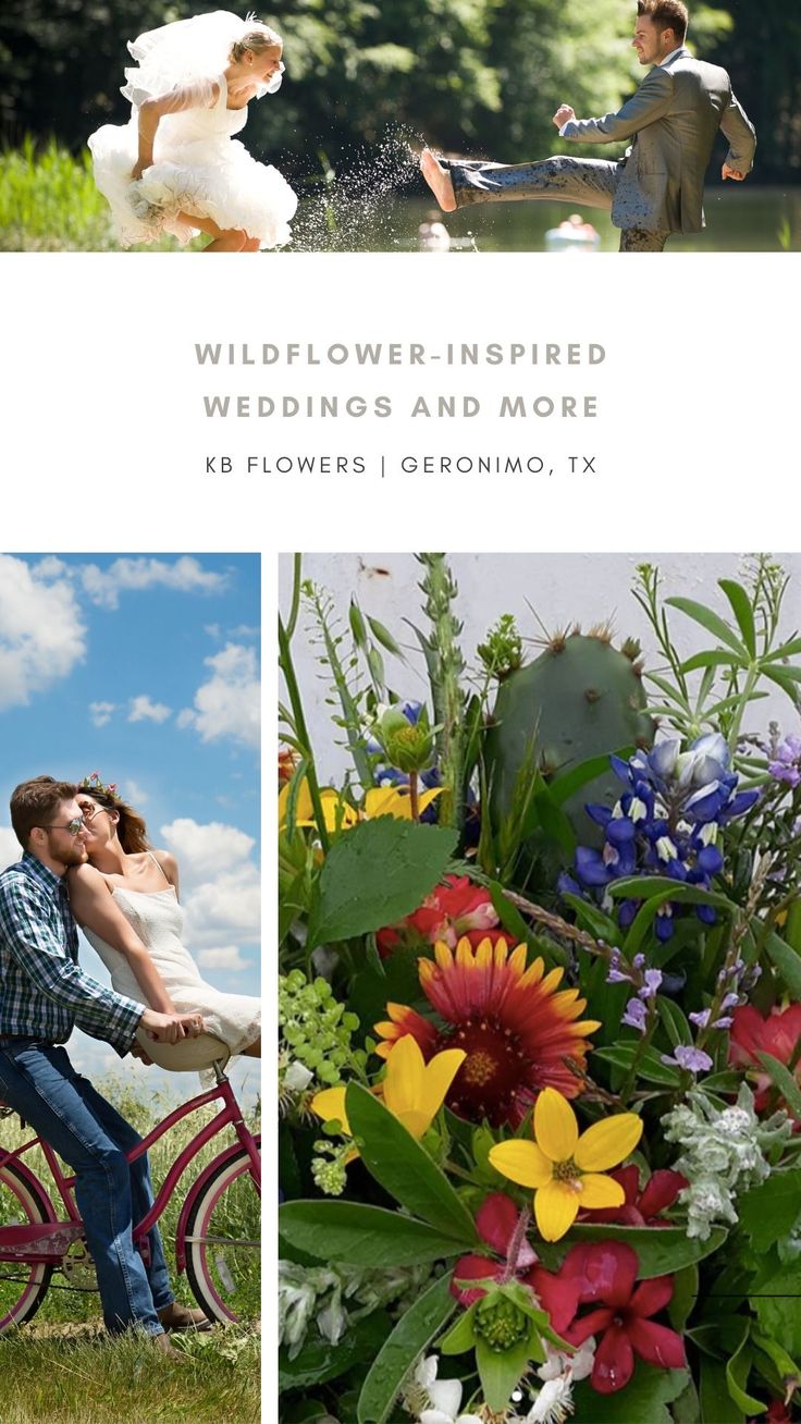 two pictures with flowers and the words wildflower inspired wedding and more