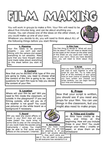 the film making worksheet for students to use with their own writing and drawing skills