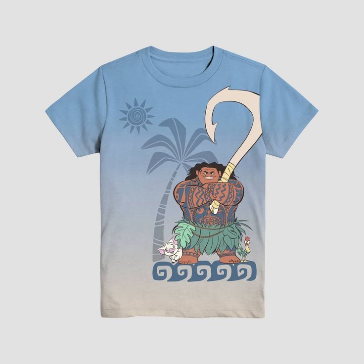 Help them team up with the funny demigod from Moana in this Disney Maui Short-Sleeve Graphic T-Shirt. Crafted from midweight jersey fabric and featuring a tagless design, this short-sleeve T-shirt offers them all-day comfort, while the below-waist length gives them the option of wearing it tucked in or untucked. Designed in ombre gray and khaki hues, this crewneck tee features a graphic of Maui holding his fish hook with Hei Hei and Pua standing beside him on the front, while the back is adorned Hei Hei And Pua, Moana 2, Trending Graphic Tees, Junior League, Disney Boys, Kids Clothes Boys, Disney Tshirts, Top Graphic Tees, Moana