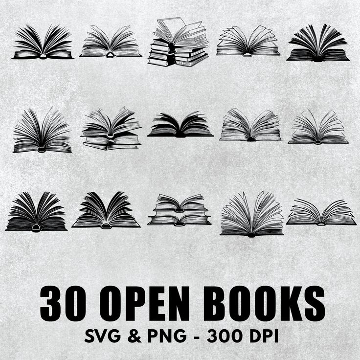 an open book is shown with the words 30 open books svg and png