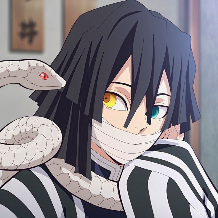 an anime character with a bandage around his mouth and a snake wrapped around his neck