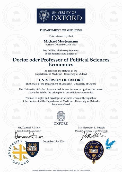 an award certificate for the university of oxford