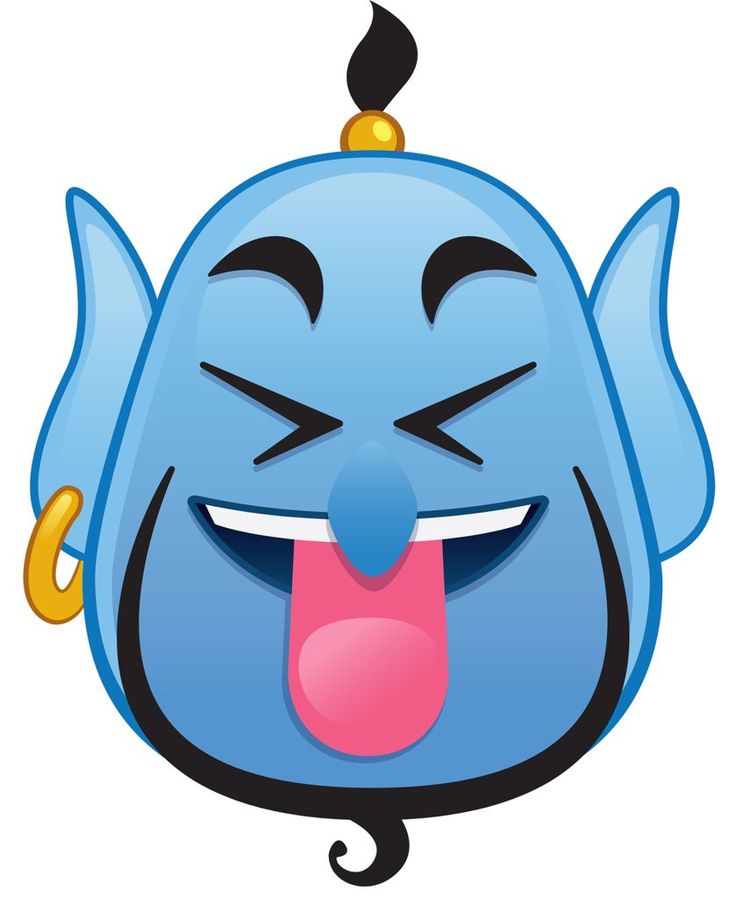 a blue cartoon character with its tongue out and his eyes closed, making a funny face