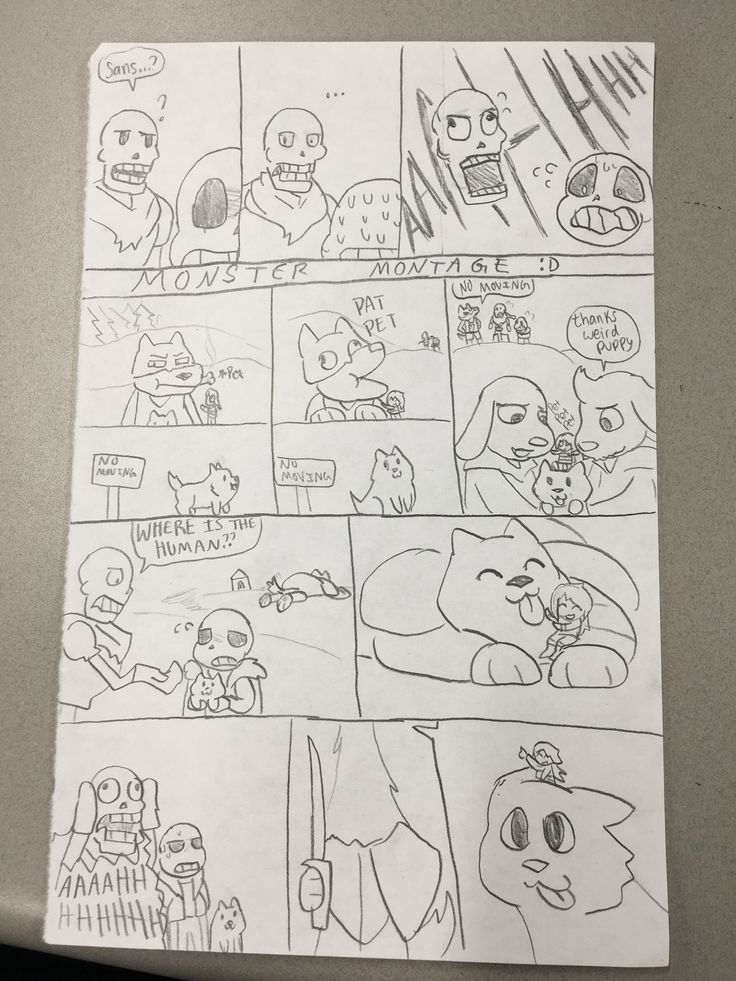 a comic strip with cartoon characters drawn on it