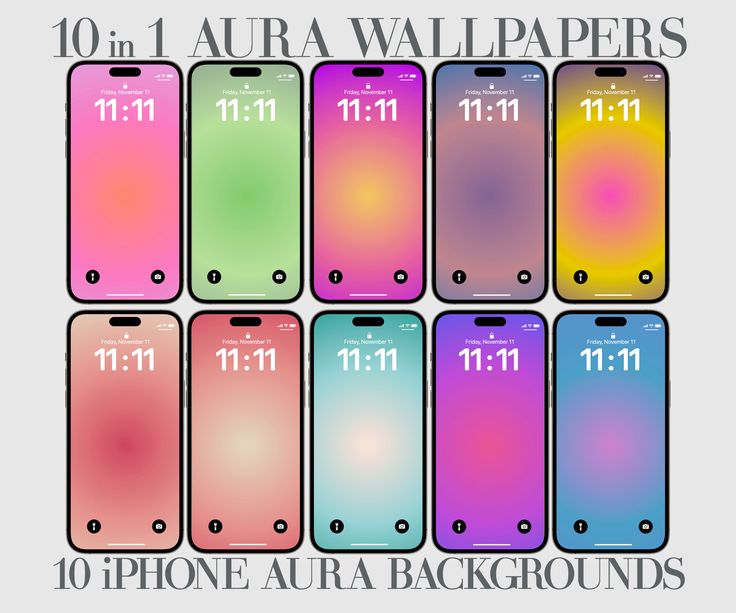 the ten aura wallpapers are displayed in different colors and sizes, including one for each