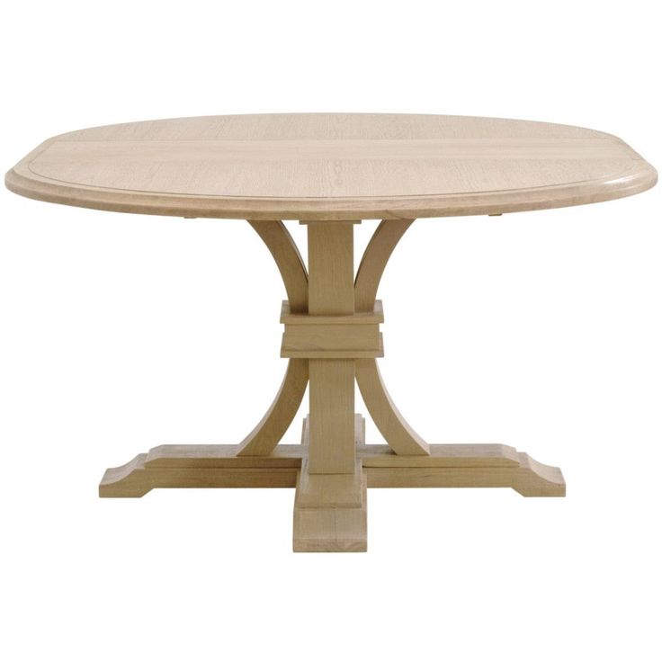 an oval wooden table with four legs and a circular top, on a white background