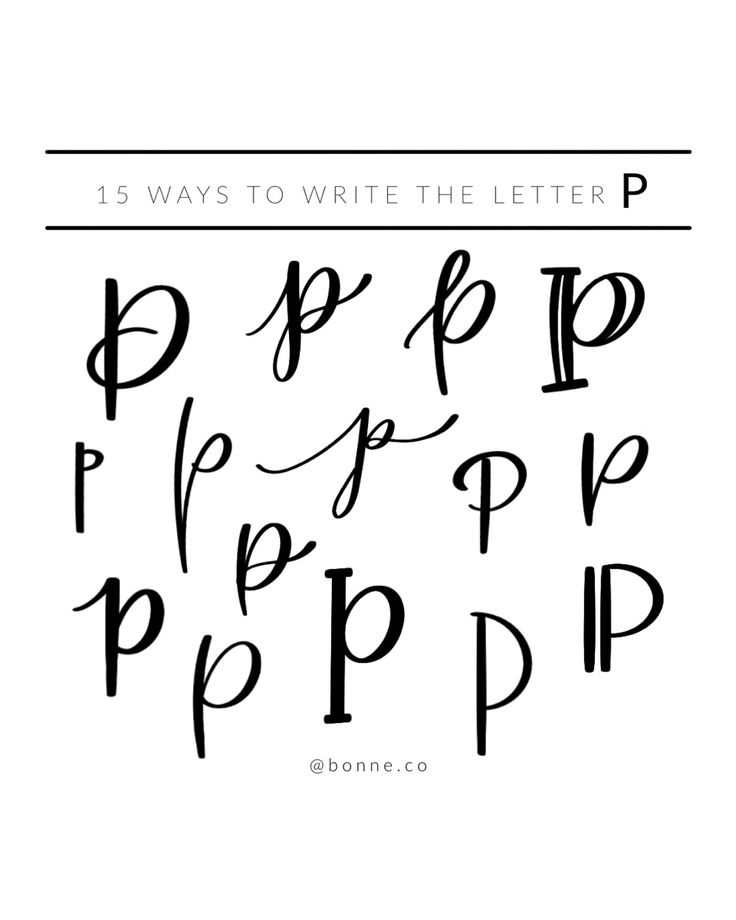 the letter p is written in cursive writing with black ink on white paper