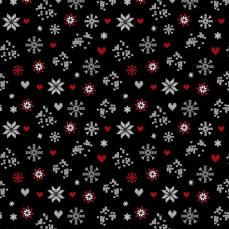 snowflakes and hearts on black background